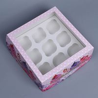 Коробка для капкейков, с окном, 9 ячеек «Капкейки», 25 х 25 х 10 см