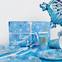 Упаковочная бумага Волшебные снежинки, голубой, 0,7*1м