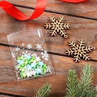 Пакет подарочный новогодний БОПП с липкой лентой, Снежинки, 7×7+3 см