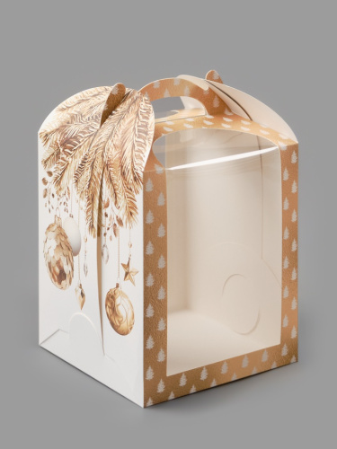 Коробка для торта Новый год: Золотые шары, 15×15×18 см