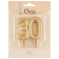 Свеча Цифра, 30 Юбилейные шарики, Золото, 8 см
