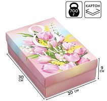 Коробка подарочная 8 марта букет тюльпанов, 30×20×9 см