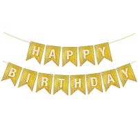 Гирлянда Флажки Happy Birthday, золото, голография, 350см, 17*12см