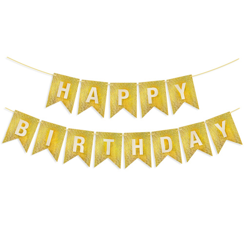 Гирлянда Флажки Happy Birthday, золото, голография, 350см, 17*12см