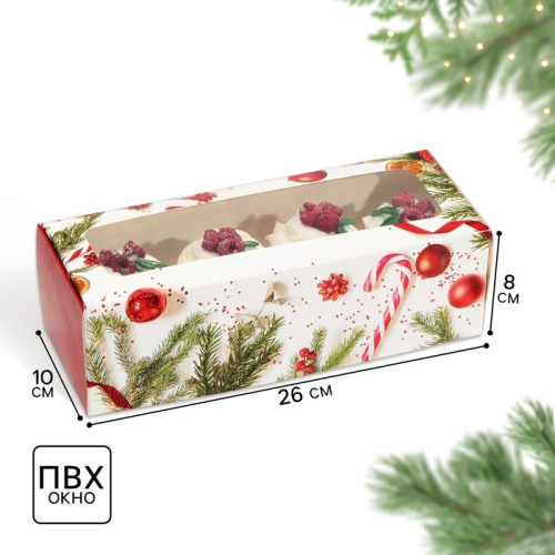 Коробка для 4 кексов Новогодняя классика, 26×10×8 см
