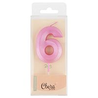 Свеча Цифра, 6 Грани, Розовый, Перламутр, 4,2*6 + 4,5 см