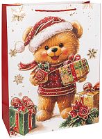 Пакет подарочный, Новогодний мишка, Металлик, 24*18*8,5см