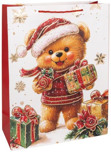 Пакет подарочный, Новогодний мишка, Металлик, 24*18*8,5см