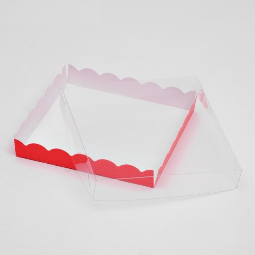 Коробка для печенья с PVC крышкой, красная, 18 х 18 х 3 см