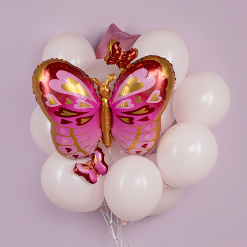 Воздушный шар фольгированный Бабочки, розовый, 1шт фото 2