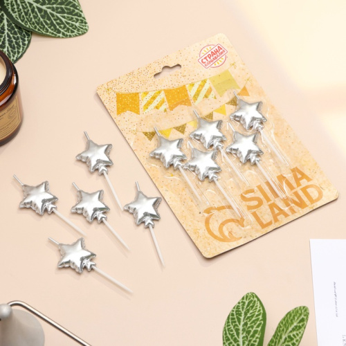 Свечи для торта. 5 шт "Воздушный шарик. Звезда". Серебряные фото 2