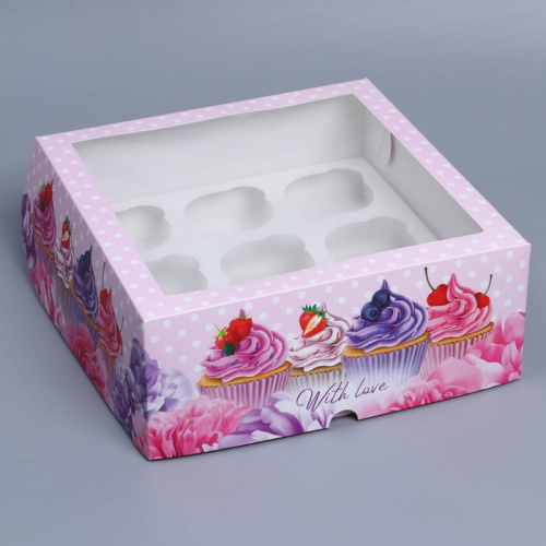 Коробка для 9 капкейков 25 х 25 х 10 см фото 2