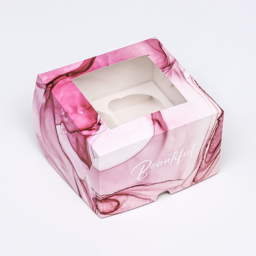 Коробка для 4 капкейков с окном, «Изящность», 16×16×10 см фото 3 Коробка для 4 капкейков с окном, «Изящность», 16×16×10 см фото 3