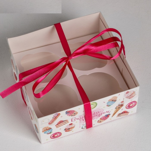 Коробка для 4 капкейков «Вкусный подарок», 16 х 16 х 7.5 см фото 2