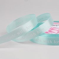 Лента атласная Made with love, 15 мм, 23м, голубая