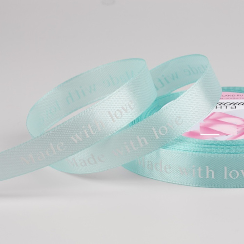 Лента атласная Made with love, 15 мм, 23м, голубая Лента атласная Made with love, 15 мм, 23м, голубая