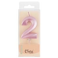 Свеча Цифра, 2 Грани, Розовый, Перламутр, 4,2*6 + 4,5 см