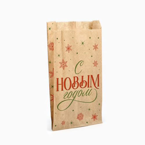 Пакет бумажный крафт С Новым Годом, 20*11*4см