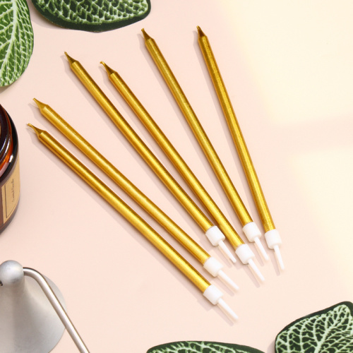 Свечи в торт "Ройс", 6 шт, высокие, 13 см, золотой металлик фото 2