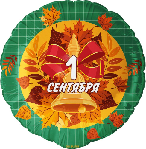 Воздушный шар фольгированный Круг, 1 Сентября (колокольчик и листья), зеленый фото 2