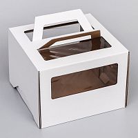 Коробка для торта 22x22x15 с ручкой и окном, 5 штук