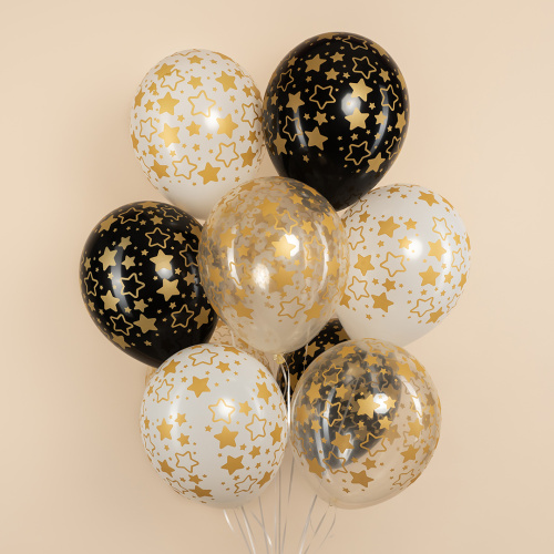 Воздушный шар латексный Звезды ассорти, кристалл