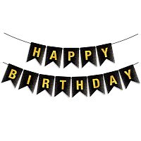 Гирлянда Флажки Happy Birthday, черный/золото, металлик с блестками, 350см, 17*12см