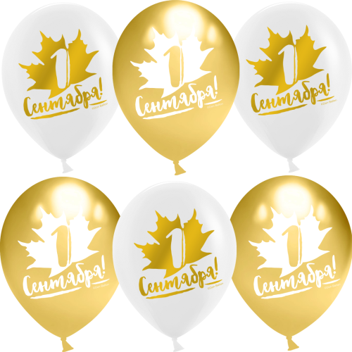 Воздушный шар латексный 1 Сентября!, белый/золото, хром фото 2