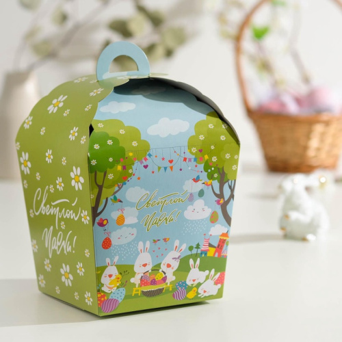 Коробка пасхальная Светлой Пасхи!, кролики, ромашки, 15×15×18 см Коробка пасхальная Светлой Пасхи!, кролики, ромашки, 15×15×18 см