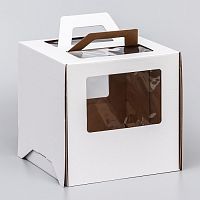 Коробка для торта 26x26x26, 2 окна, белая