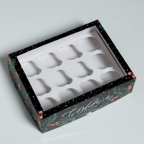 Коробка для 12 капкейков С Новым годом, 25х33х10 см фото 2 Коробка для 12 капкейков С Новым годом, 25х33х10 см фото 2