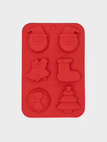 Форма для выпечки Новый год. Праздник к нам приходит, силикон, 26×17.5 см, 6 ячеек, красная Форма для выпечки Новый год. Праздник к нам приходит, силикон, 26×17.5 см, 6 ячеек, красная