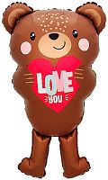 Воздушный шар фольгированный Фигура, Мишка с сердцем, Сатин