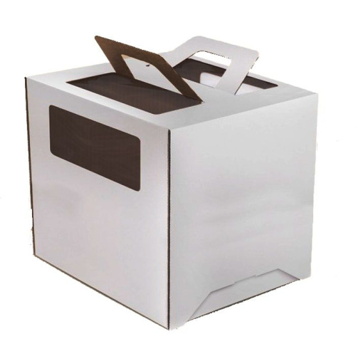 Коробка для торта 24x24x26 с ручками «Квадрат», 2 окна, белая фото 2
