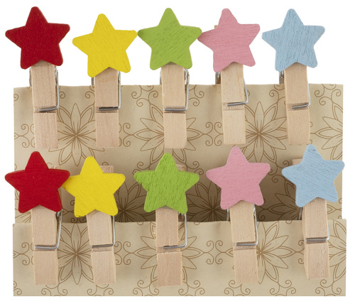 Декоративные мини прищепки Звездочки, 3,5 см, ассорти, 10 шт