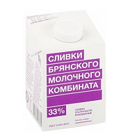 Сливки Брянский молочный комбинат, 33%, 500мл