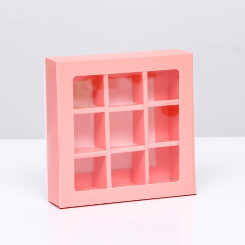 Коробка для 9 конфет, розовый, 14.5×14.5×3.5 см фото 3 Коробка для 9 конфет, розовый, 14.5×14.5×3.5 см фото 3
