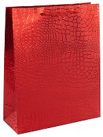Пакет подарочный, Текстура кожи, Красный, Металлик, 23*18*8см