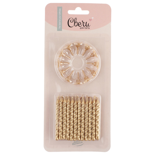 Свечи спирали золото, металлик, 6см, 24шт