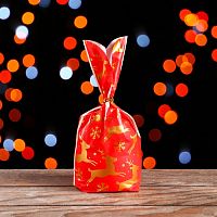 Пакет полиэтиленовый новогодний с ушками Олени, 13×23 см