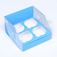 Коробка для 4 капкейков 16 х 16 х 10 , Голубая