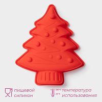Форма новогодняя Ёлочка с гирляндой, силикон, 18×14.5×3.5 см, красная