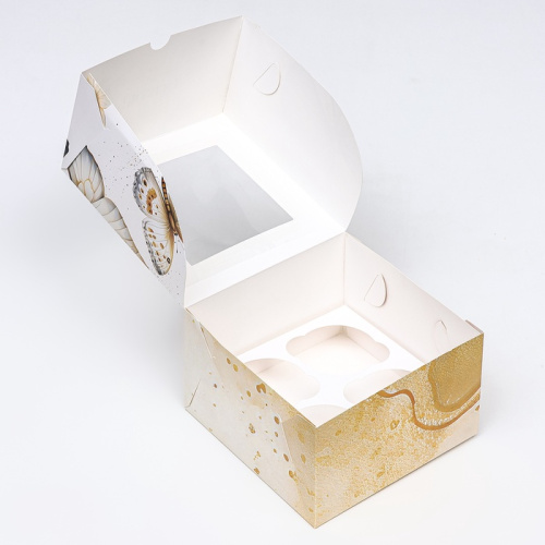 Коробка для 4 капкейков с окном , «Бабочки», 16×16×10 см фото 2 Коробка для 4 капкейков с окном , «Бабочки», 16×16×10 см фото 2