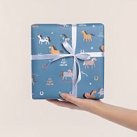 Упаковочная бумага Лошадки, голубой, 0,7*1м