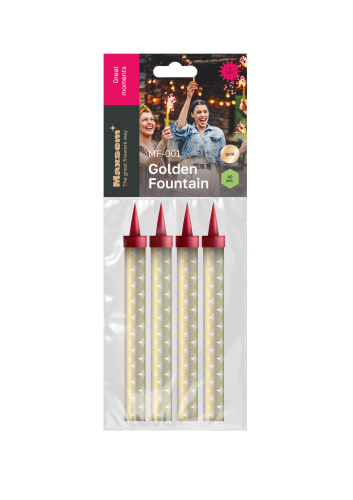 Свеча фонтан для торта, 40сек, Золото, 10см, 4шт