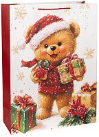 Пакет подарочный, Новогодний мишка, Металлик, 55*40*15см