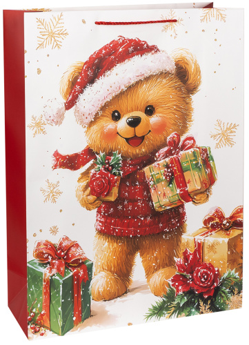 Пакет подарочный, Новогодний мишка, Металлик, 55*40*15см