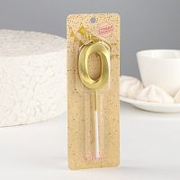 Свеча в торт  «Грань», цифра "0", золотая, 5 см