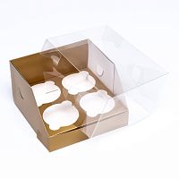 Коробка для 4 капкейков 16x16x10 см Золотая