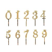 Топпер цифра 0-9 в ассортименте, золотой с короной, металлик 7*18см, 1шт